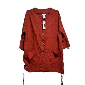 NEW Blair Lagenlook Blouse Top‎ Medium Burnt Orange Scoop Neck Button Front